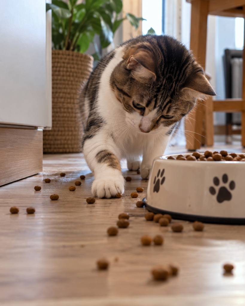 ¿Por qué mi gato araña alrededor del comedero?